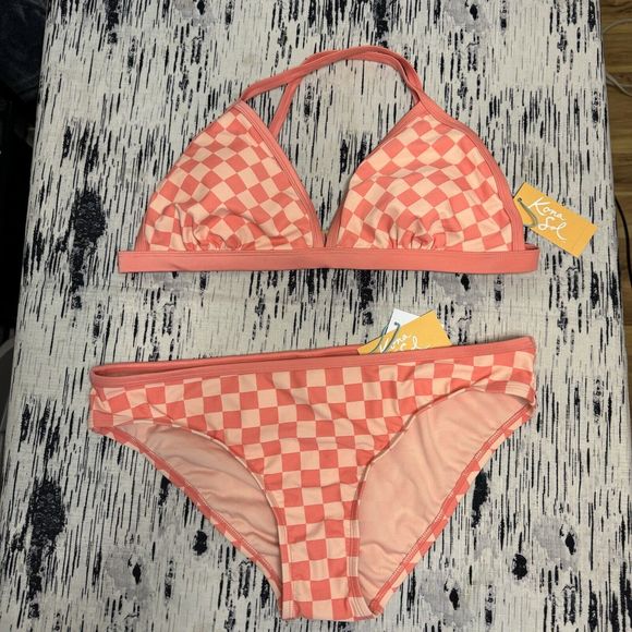 Kona Sol Other - Kona Sol Bikini Women’s Large Swimsuit Top and Bottoms Pink Check Plaid